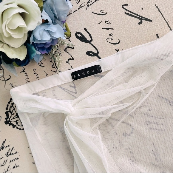 Sheer Wrap Knot Front Beach Skirt Sarong Cover Up in White - Picture 2 of 4